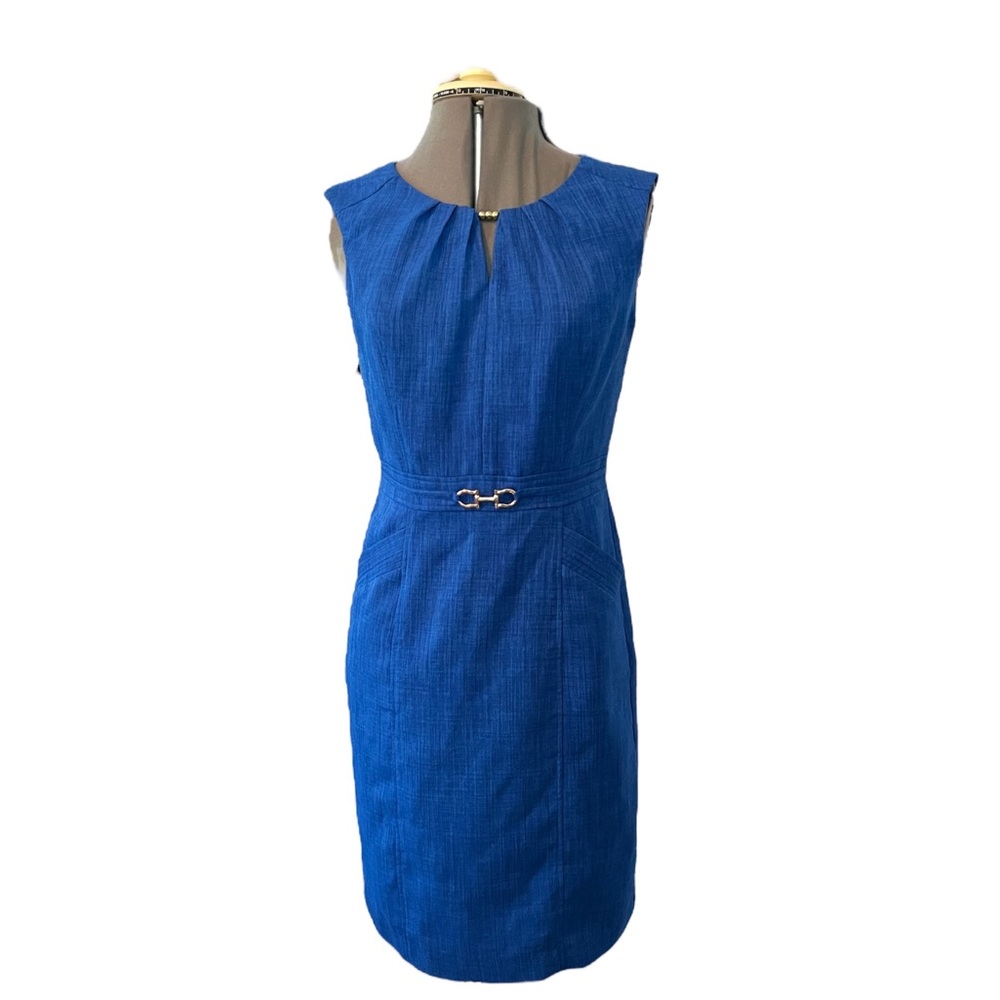 Blue Ellen Tracy sheath dress. Size 4. New without tags. Lined. Machine wash.